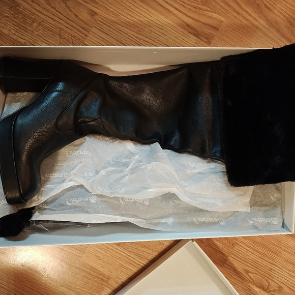 L'INTERVALLE Black Knee High Heeled Boots with Fur Trim - EU 41 / US 9.5 - Picture 4 of 8